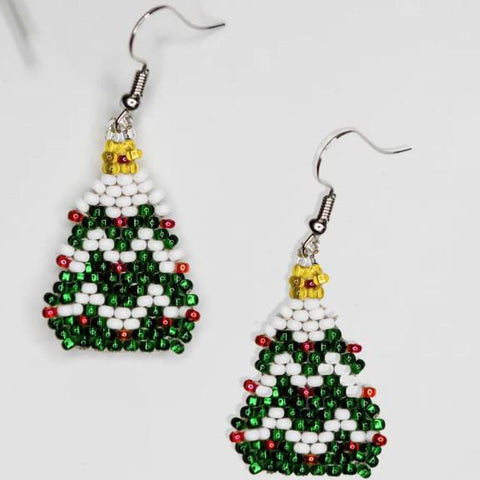 TINY TINSEL BEADED TREE EARRINGS