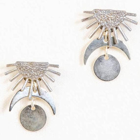 SILVER SUN & MOON STUD EARRINGS