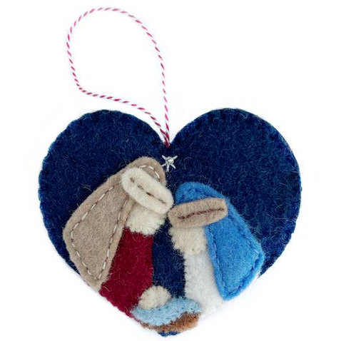 HEART NATIVITY FELT WOOL ORNAMENT