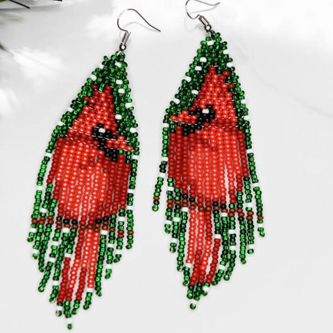 EVERGREEN CARDINAL FRINGE EARRINGS