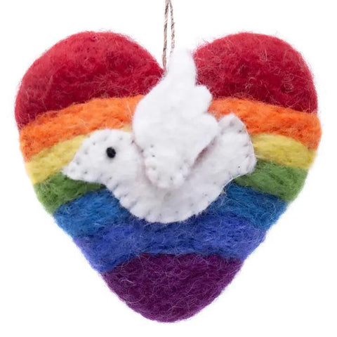 RAINBOW HEART DOVE FELT ORNAMENT