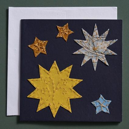 KANTHA STITCHED STARS CARD