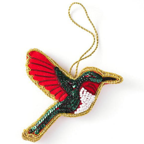 BEADED HUMMINGBIRD PLUSH ORNAMENT