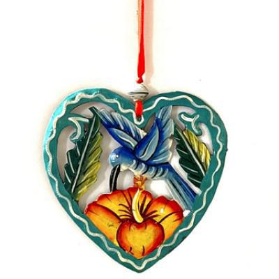 HUMMINGBIRD & HIBISCUS HAITIAN METAL ORNAMENT