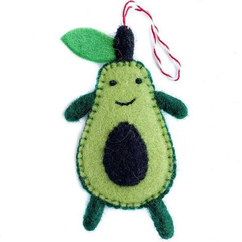 SMILING AVOCADO FELT WOOL ORNAMENT