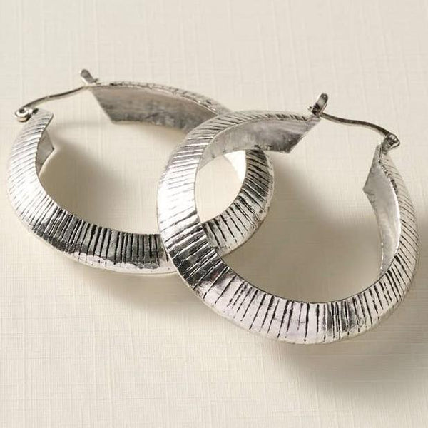 MIRA SILVER ETCHED HOOP EARRINGS