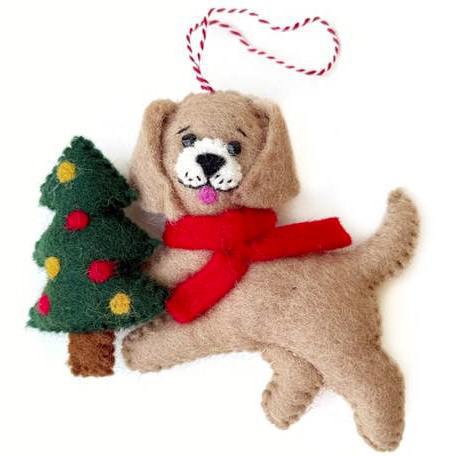 DOG & TREE FELT WOOL ORNAMENT