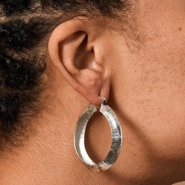MIRA SILVER ETCHED HOOP EARRINGS