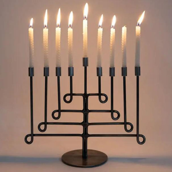 ANTIQUED TWISTED IRON MENORAH