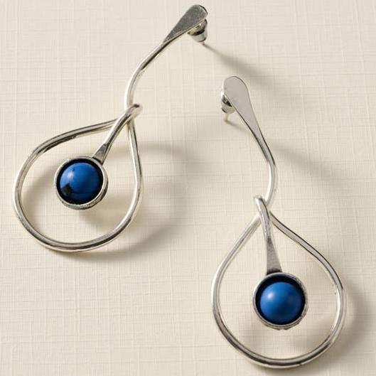 KAKSHA SILVER COBALT BEAD DROP EARRINGS