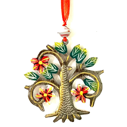 TREE OF LIFE PAINTED HAITIAN METAL ORNAMENT