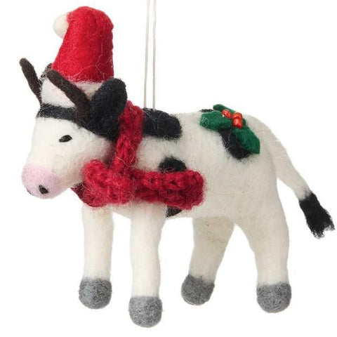 MOOEY CHRISTMAS FELT COW ORNAMENT