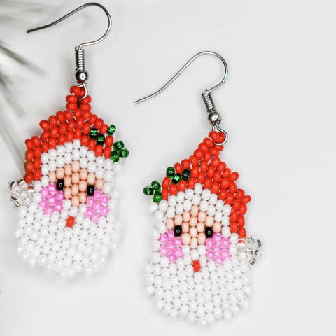 JOLLY BEADED SANTA EARRINGS