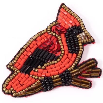 CARDINAL BEADED BROOCH