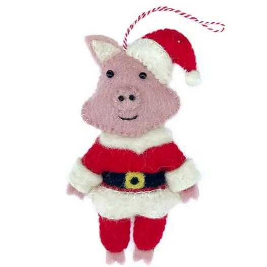 SANTA PIG FELT WOOL ORNAMENT