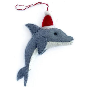 SANTA DOLPHIN FELT WOOL ORNAMENT