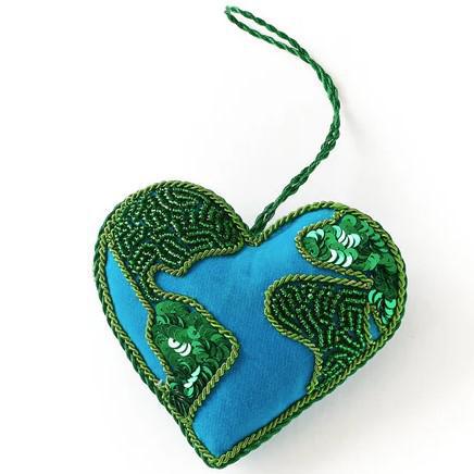 HEART EARTH BEADED PLUSH ORNAMENT