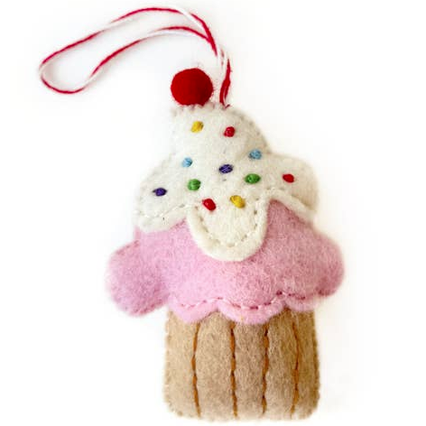CUPCAKE FELT WOOL ORNAMENT