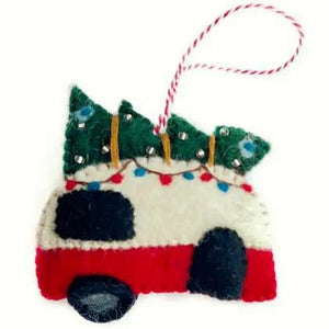 CAMPER & TREE FELT WOOL ORNAMENT