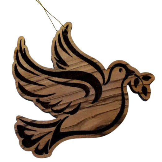 OLIVE WOOD PEACE DOVE ORNAMENT