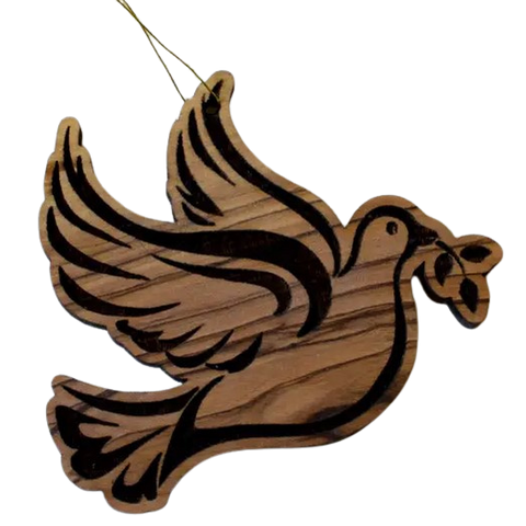 OLIVE WOOD PEACE DOVE ORNAMENT