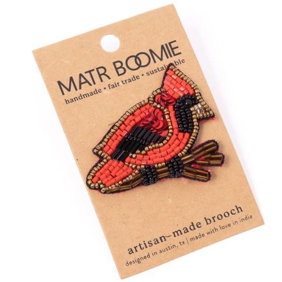CARDINAL BEADED BROOCH