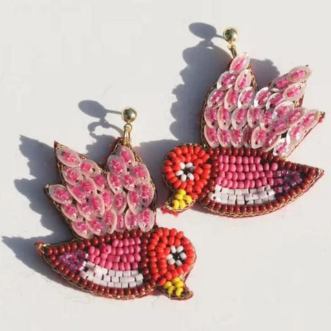 BEADED BIRD EARRINGS