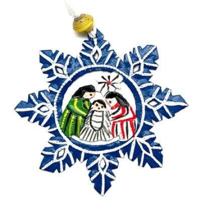 BLUE SNOWFLAKE HAITIAN METAL NATIVITY ORNAMENT