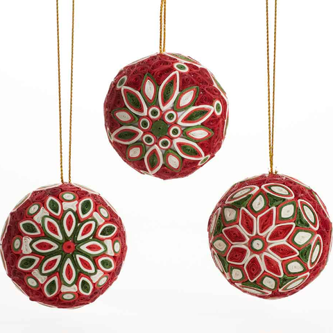 QUILLED RED BALL ORNAMENT