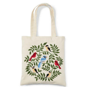 WOODLAND BIRDS EMBROIDERED TOTE BAG