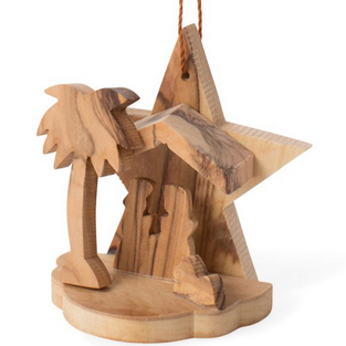 STAR AND STABLE WOOD NATIVITY ORNAMENT